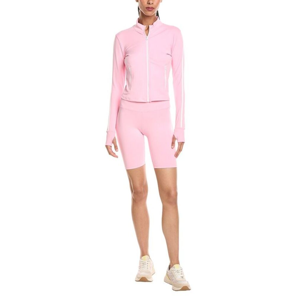 Marion Womens  2Pc 5.5In Yoga Fabric Contrast Jacket & Biker Short Set, Pink